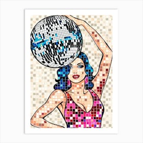 Disco Girl With Disco Ball Art Print