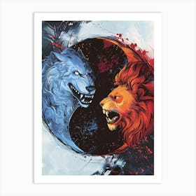 Badass Lion And Wolf 5 Art Print