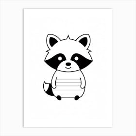 A Minimalist Line Art Piece Of A Cute Raccoon 3 Art Print