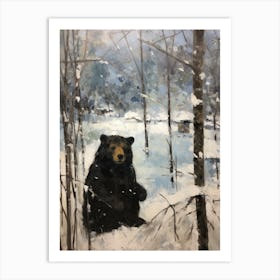 Vintage Winter Animal Painting Black Bear 2 Art Print