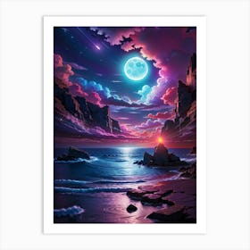 Full Moon Over The Ocean Art Print