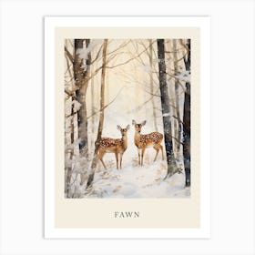 Winter Watercolour Fawn 4 Poster Art Print