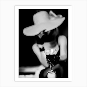 Woman Drinking Wine Black And White Art Print