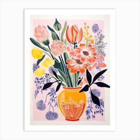 Colourful Bouquet Of Flowers In Risograph Style 8 Art Print