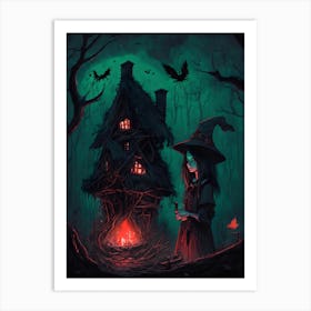 Dark Forest Witch Cottage Art Print