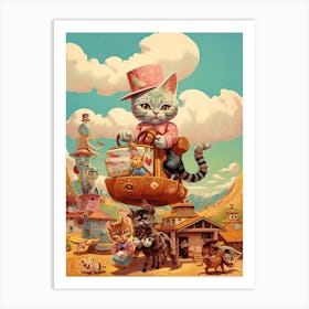 Cowboy Kittens Illustration Kitsch 2 Art Print