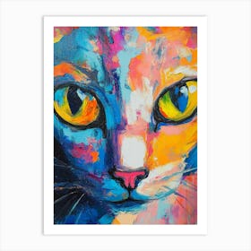 Oil Cat Portrait Painting In Multicolored Tones 1 Art Print