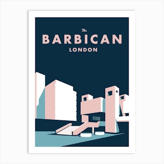 London Landmark Barbican Centre Navy Art Print