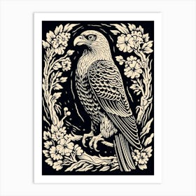 B&W Bird Linocut Falcon 5 Art Print