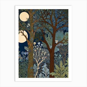 William Morris Style Moonlight In The Forest Art Print