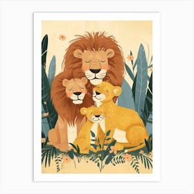 Barbary Lion Family Bonding Illutration 1 Art Print