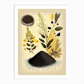 Black Mustard Seeds Spices And Herbs Retro Drawing 2 Art Print