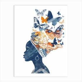 African Woman With Butterflies 2 Art Print