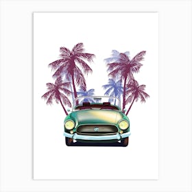 Classic Old Car With Palm Trees Art Print