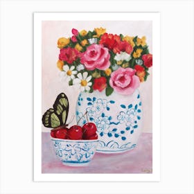 Chinoiserie Butterfly And Cherry Art Print