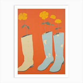 A Painting Of Cowboy Boots With Yellow Flowers, Pop Art Style 7 Art Print