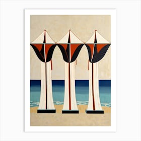 Three Umbrellas On The Beach Art Print