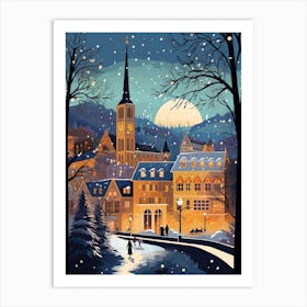 Winter Travel Night Illustration Zurich Switzerland 6 Art Print