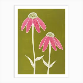 Pink & Green Coneflower 1 Art Print