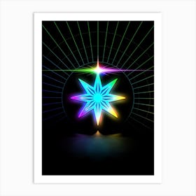 Neon Geometric Glyph in Candy Blue and Pink with Rainbow Sparkle on Black n.0421 Art Print