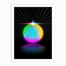 Neon Geometric Glyph in Candy Blue and Pink with Rainbow Sparkle on Black n.0382 Art Print