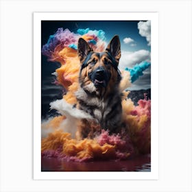 German Shepherd Dog In Colorful Smoke Art Print