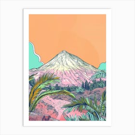 Mount Vesuvius Italy Color Line Drawing (8) Art Print