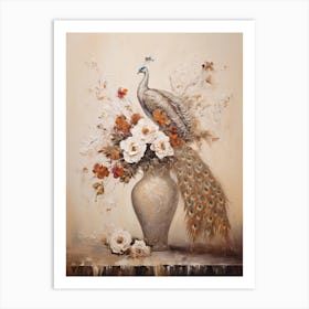 Peacock Flower, Autumn Fall Flowers Sitting In A White Vase, Farmhouse Style 1 Art Print