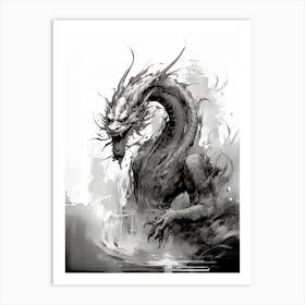 Dragon Inked Black And White 5 Art Print