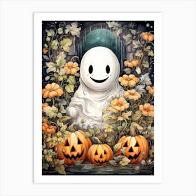 Cute Bedsheet Ghost, Botanical Halloween Watercolour 81 Art Print