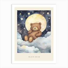 Baby Brown Bear Sleeping In The Clouds Nursery Poster Art Print