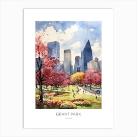 Grant Park 2 Chicago Watercolour Travel Poster Art Print