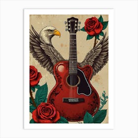 Eagle With Guitar And Roses Art Print