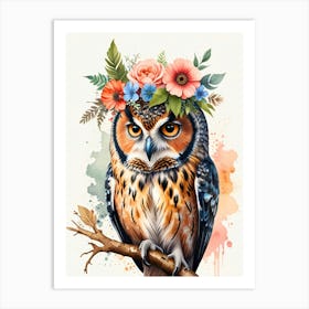 Owl With Flowers 1 Art Print