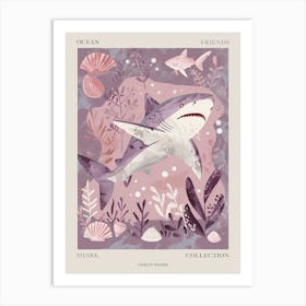Purple Lemon Shark Illustration 1 Poster Art Print