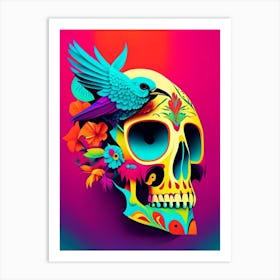 Skull With Bird Motifs Colourful Pop Art Art Print