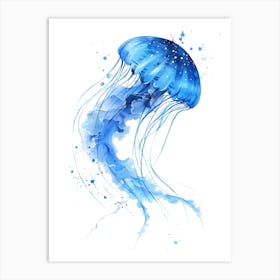 Blue Jellyfish Watercolor Illustration Art Print