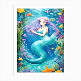 Mermaid Under The Sea Art Print