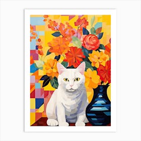 Hydrangea Flower Vase And A Cat, A Painting In The Style Of Matisse 3 Art Print