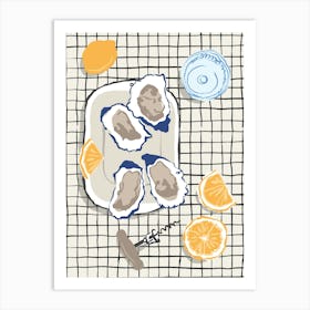 Food Illustration Oysters And Lemons Preppy Contemporary Kitchen Art Print