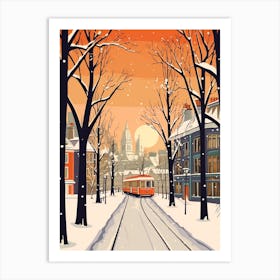 Vintage Winter Travel Illustration Cardiff United Kingdom 1 Art Print