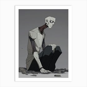 Skeleton Sitting On The Ground Art Print