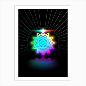 Neon Geometric Glyph in Candy Blue and Pink with Rainbow Sparkle on Black n.0210 Art Print