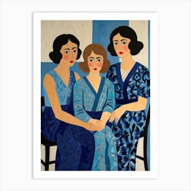 Three Women In Blue Art Print