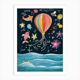 Cartoon Illustration Of A Vibrant Helium Balloon Embellished With Playful Designs Of Children At A (6) Art Print