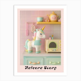 Toy Unicorn In A Pastel Kitchen Poster Art Print