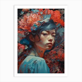 Asian Girl With Flowers 3 Art Print