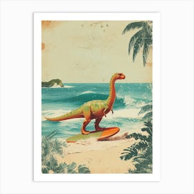 Vintage Diplodocus Dinosaur On A Surf Board 3 Art Print