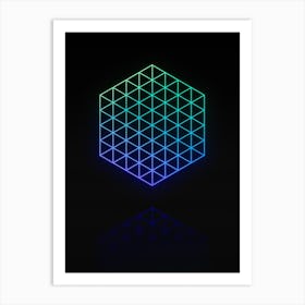 Neon Blue and Green Abstract Geometric Glyph on Black n.0328 Art Print