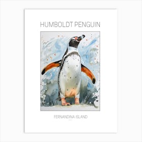 Humboldt Penguin Fernandina Island Watercolour Painting 1 Poster Art Print